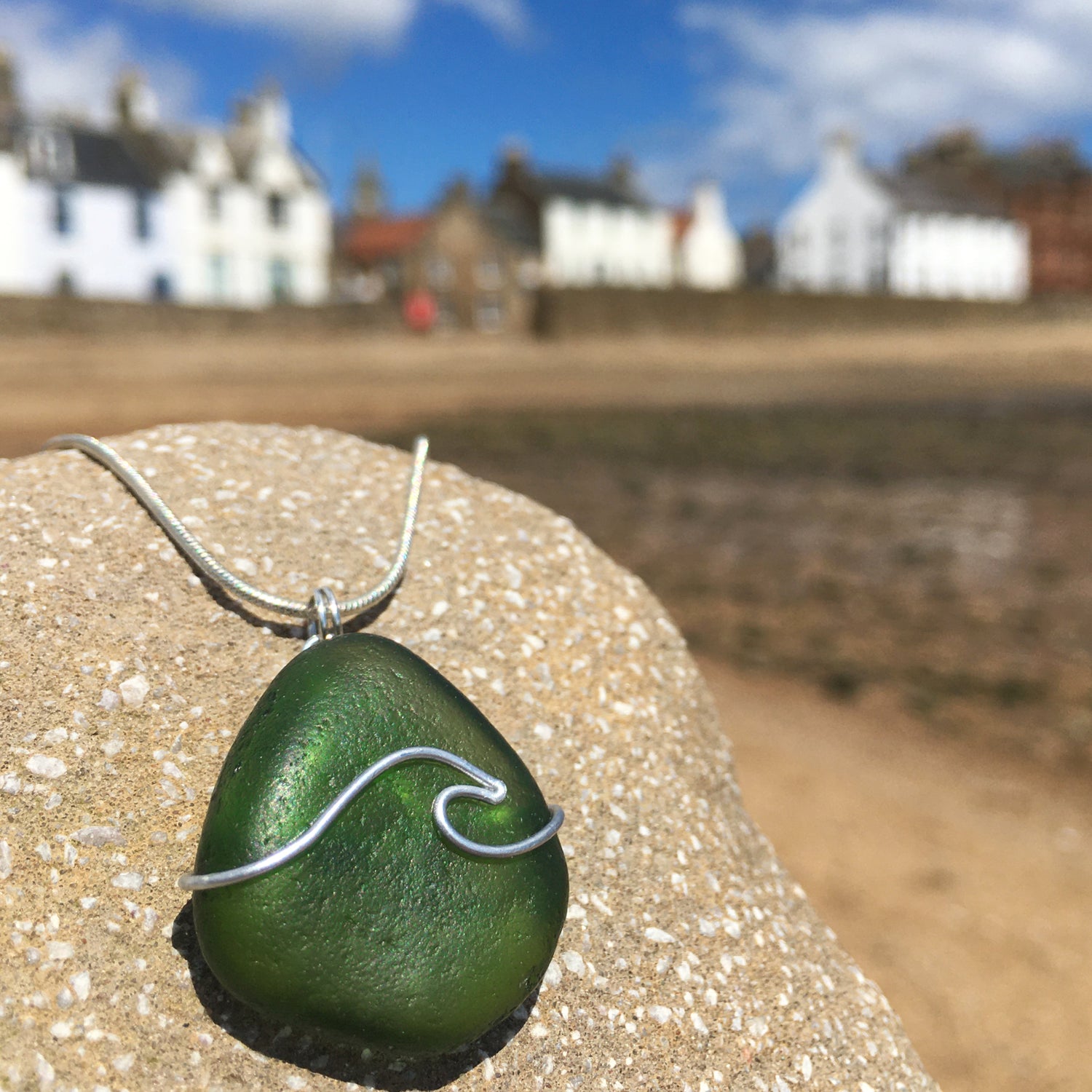 Sea Glass Pendant Necklace on Anstruther beach