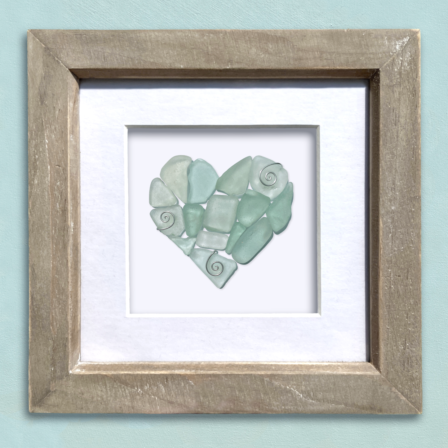 Framed Sea Glass Heart - Green Scottish Beach Glass Coastal Wall Art