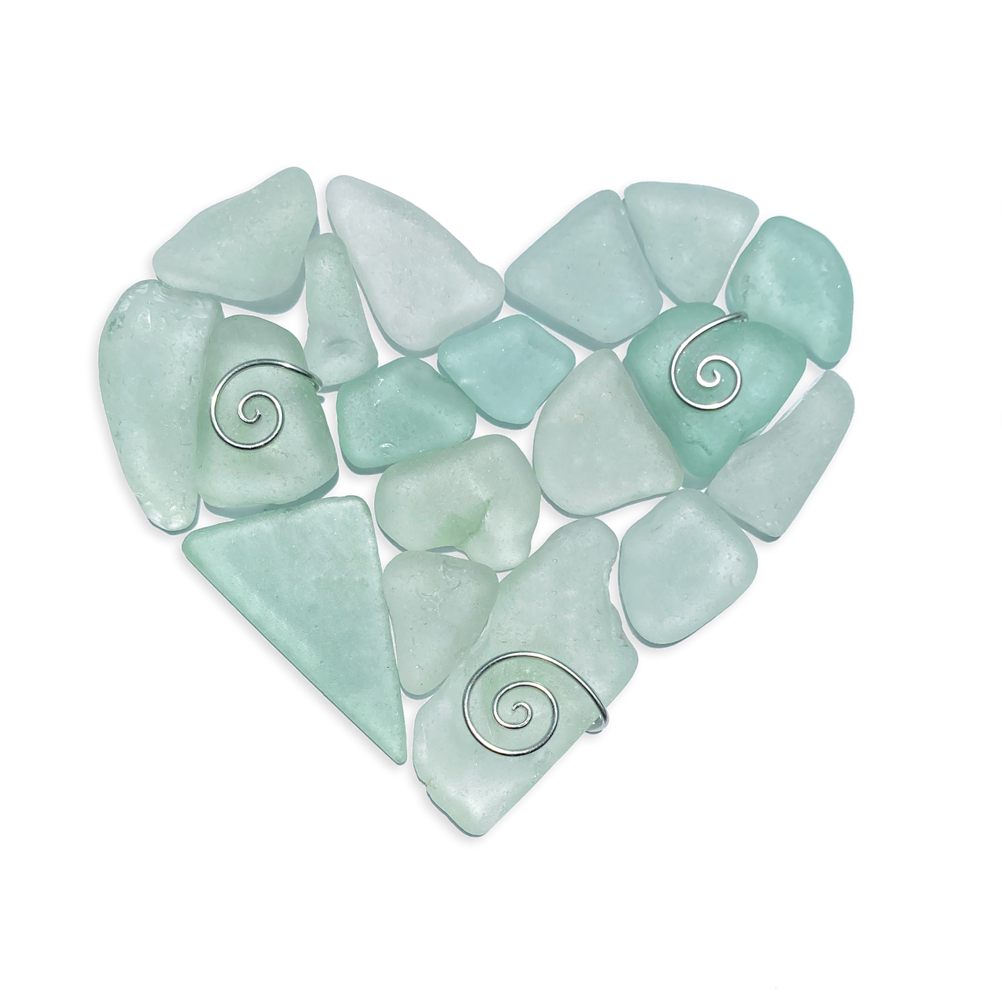 Framed Sea Glass Heart - Green Scottish Beach Glass Coastal Wall Art