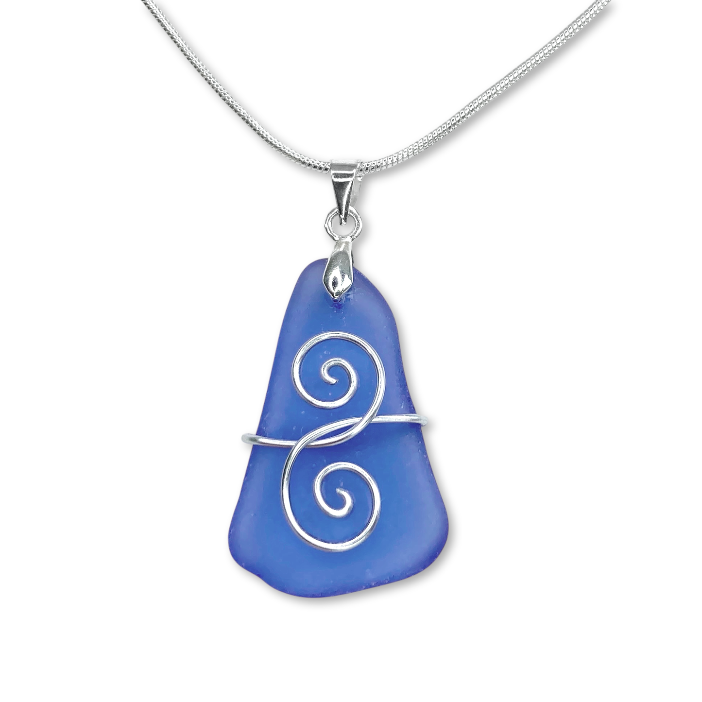 Tumbled Glass Necklace - Pale Blue 'Friendship' Interlocking Spirals Pendant - Scottish Silver Jewellery