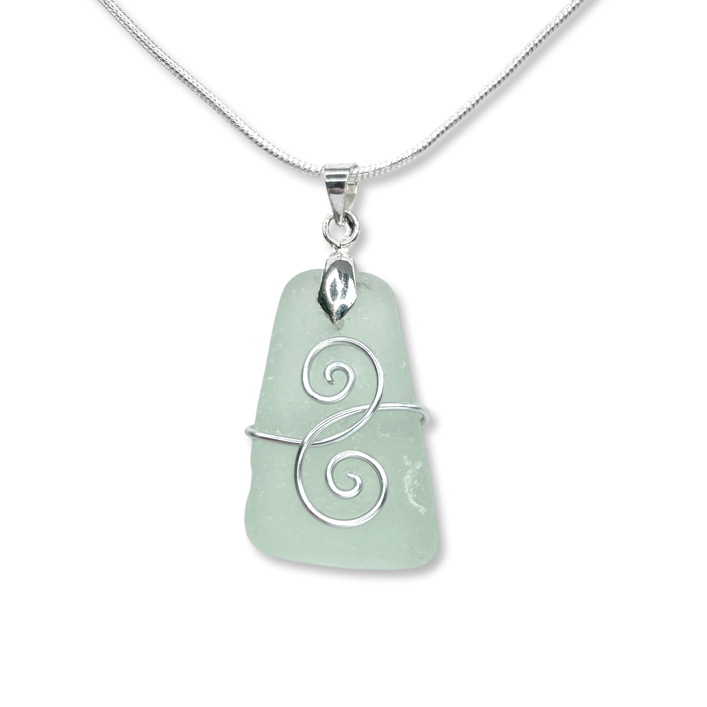 Sea Glass Necklace - Aqua Green 'Friendship' Interlocking Spirals Pendant - Silver Scottish Beach Jewellery