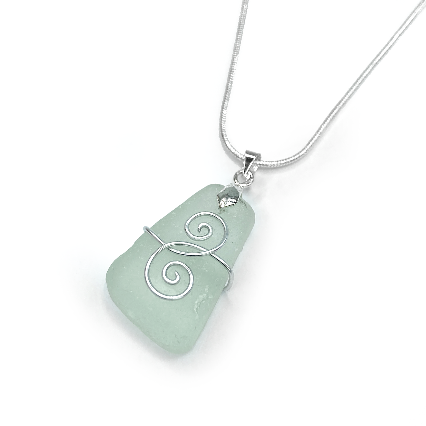 Sea Glass Necklace - Aqua Green 'Friendship' Interlocking Spirals Pendant - Silver Scottish Beach Jewellery
