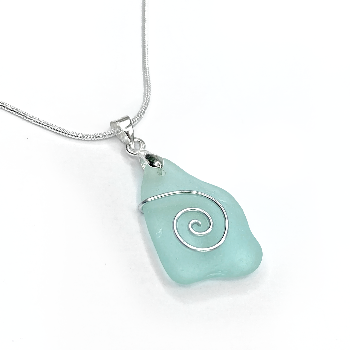 Sea Glass Necklace - Aqua Blue Celtic Wire Wrapped Pendant - Scottish Silver Jewellery