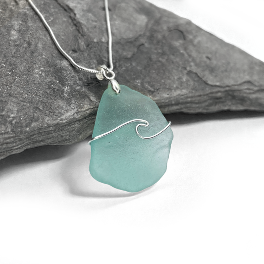 Sea Glass Necklace - Aqua Wave Pendant - Scottish Jewellery