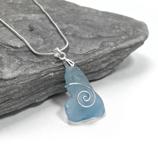 Sea Glass Necklace - Blue Celtic Pendant - Scottish Jewellery