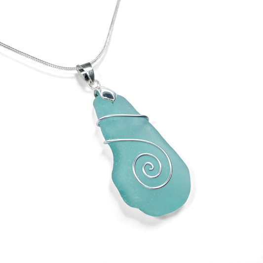 Sea Glass Necklace - Turquoise Celtic Pendant - Scottish Jewellery