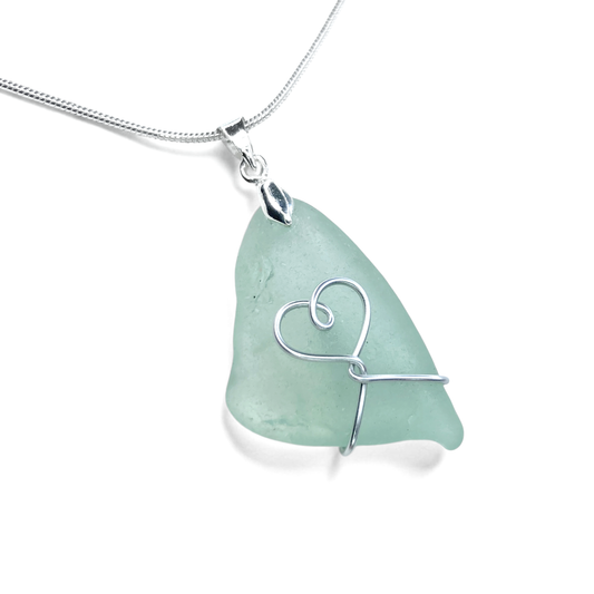 Sea Glass Necklace - Aqua Heart Pendant Scottish Jewellery