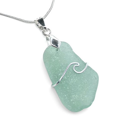 Sea Glass Necklace - Aqua Wave Pendant Scottish Jewellery