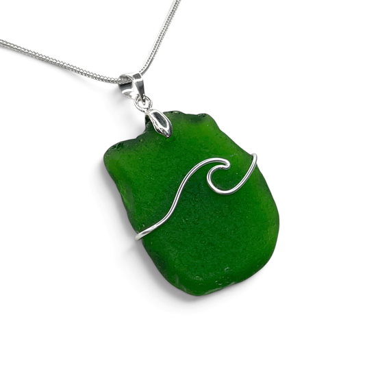 Sea Glass Necklace - Green Wave Pendant Scottish Jewellery