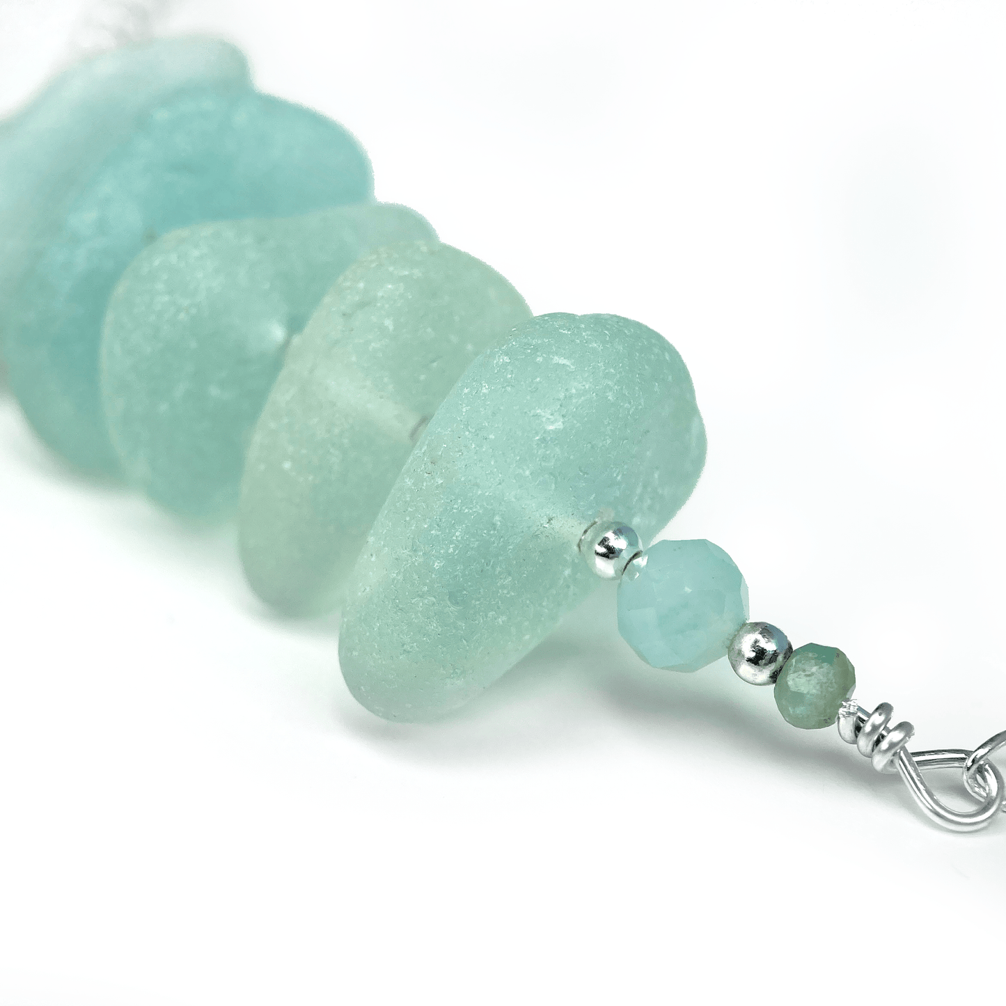 Aqua Green Sea Glass Necklace with Amazonite Crystal Beads - Sterling Silver Scottish Jewellery - East Neuk Beach Crafts