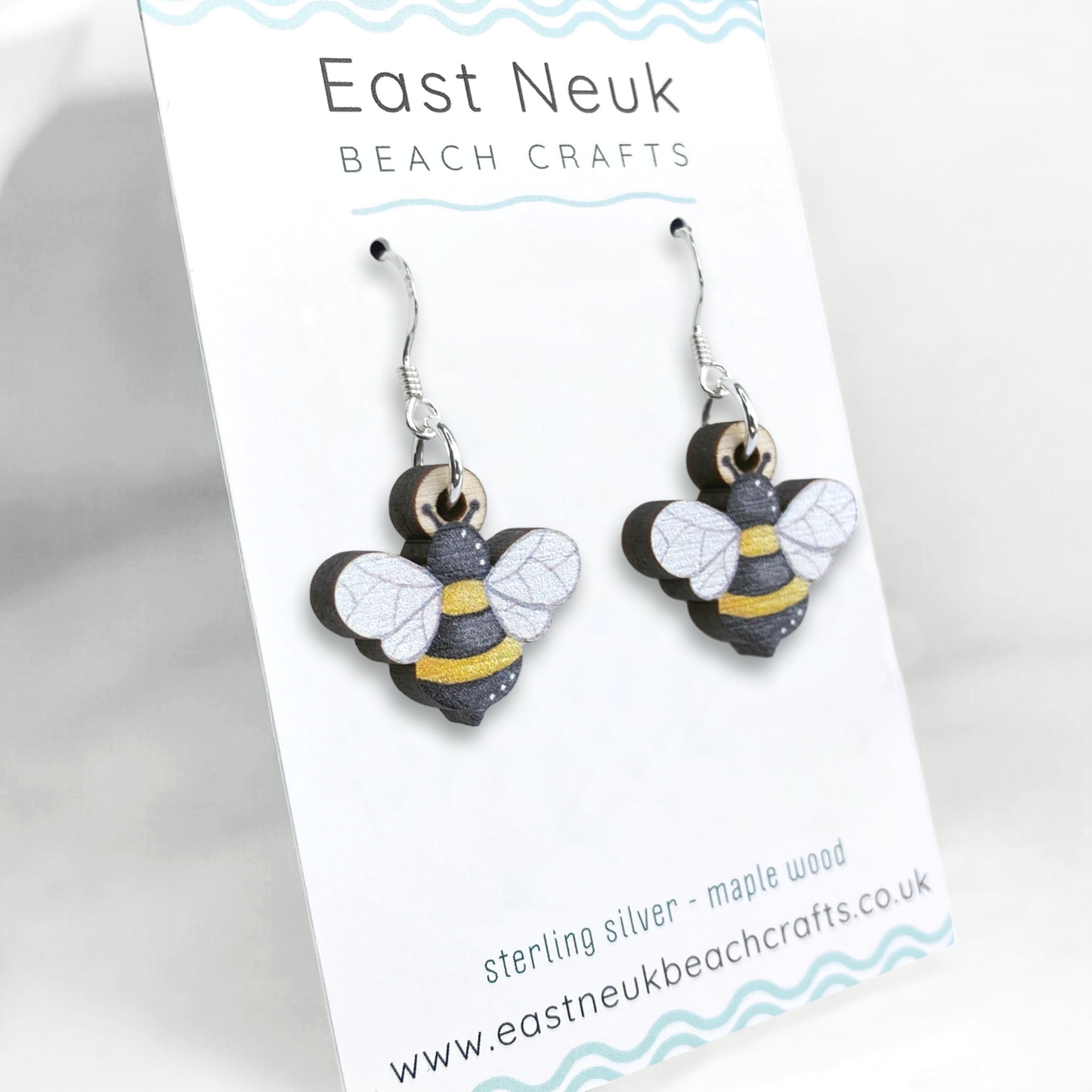 Wooden Earrings - Bee - Sterling Silver and Maple Wood