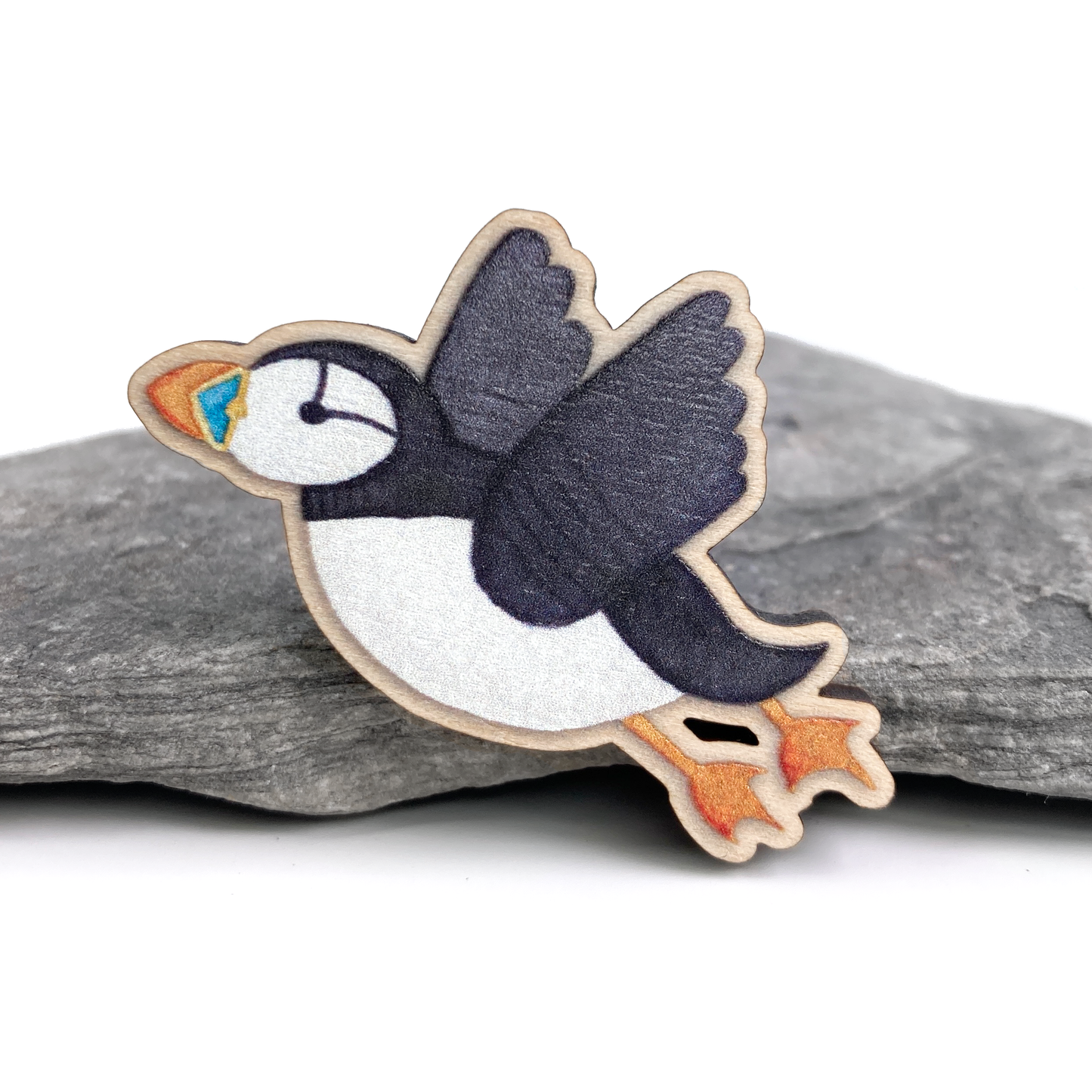 Wooden Flying Puffin Fridge Magnet - Maple Wood