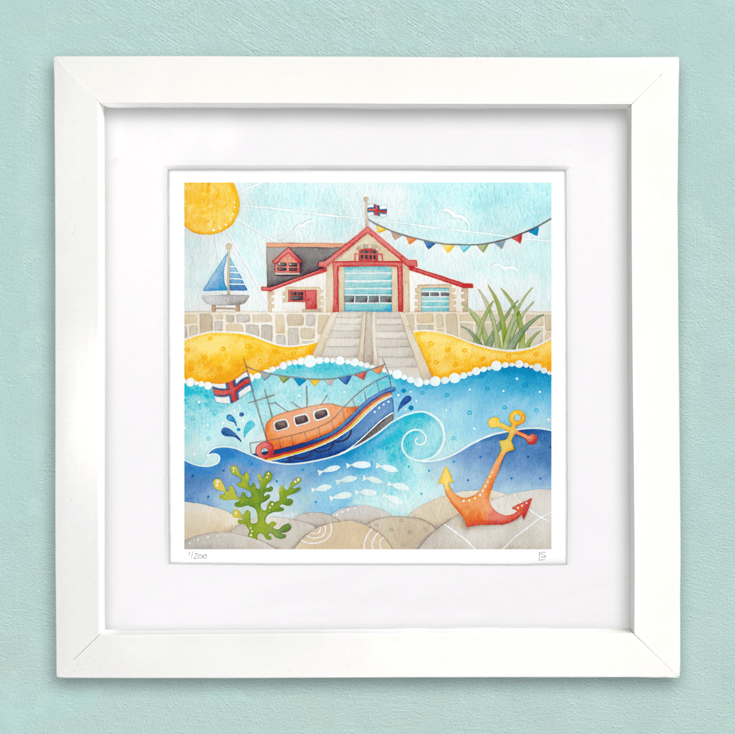 Framed Seaside Print - RNLI Lifeboat at Anstruther - East Neuk of Fife Watercolour Painting - East Neuk Beach Crafts