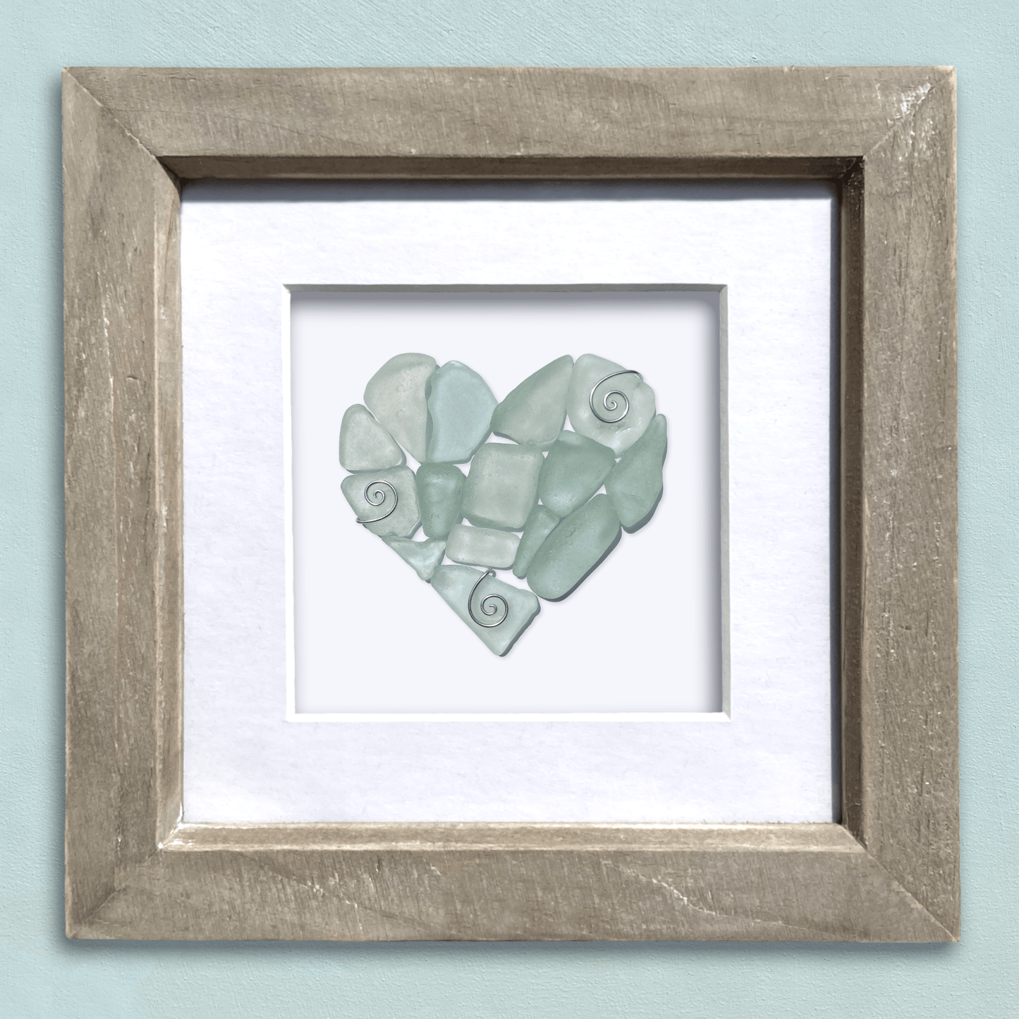 Green Sea Glass Heart - Framed Scottish Beach Art - East Neuk Beach Crafts