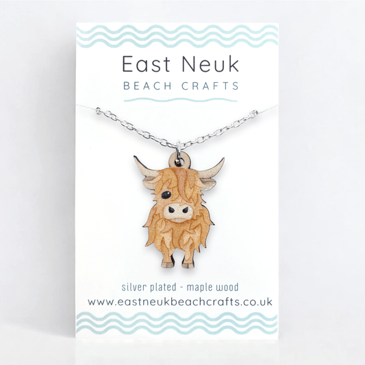 Highland Cow Necklace - Wooden Scottish Pendant - East Neuk Beach Crafts