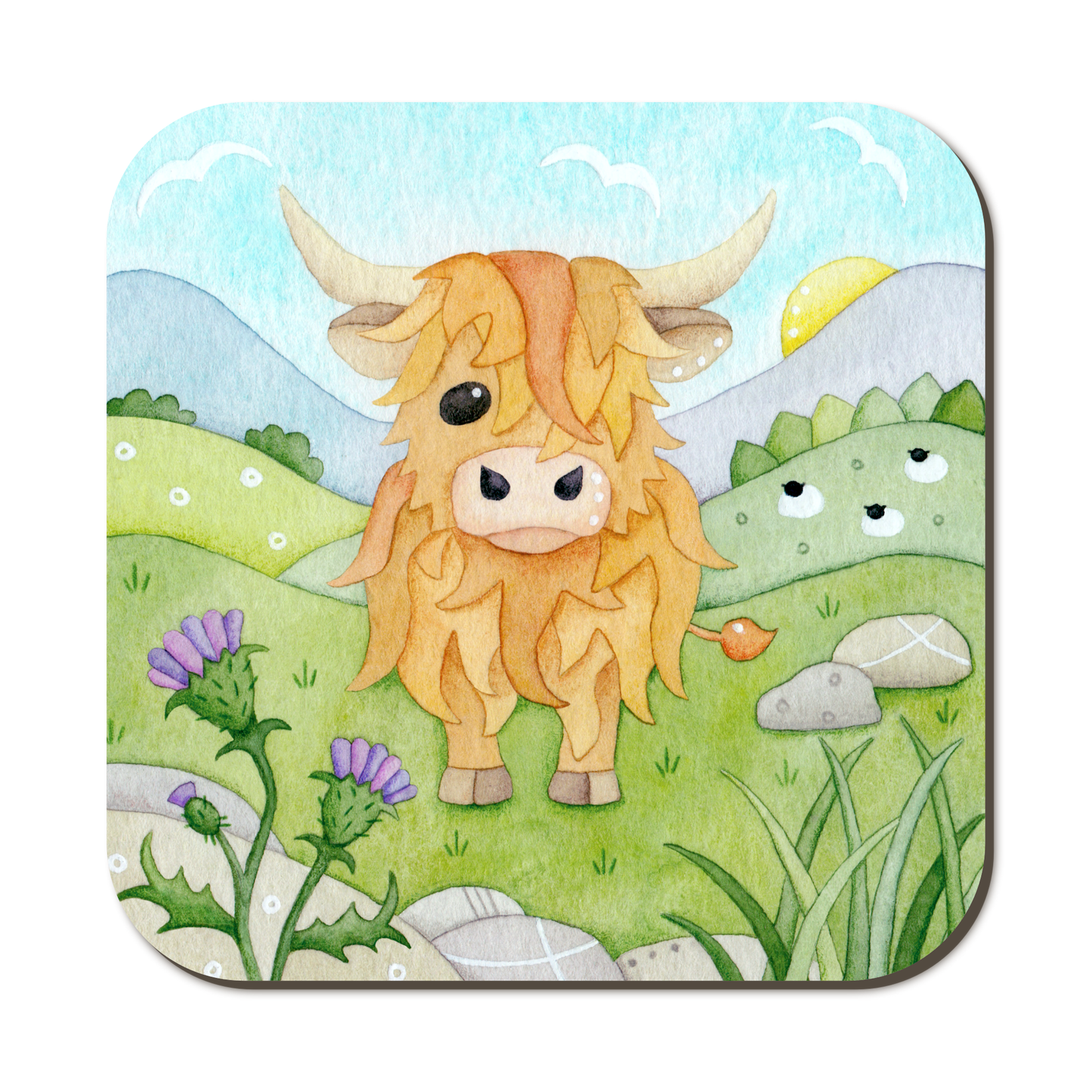 Highland Cow Coaster - Scottish Highlands Watercolour