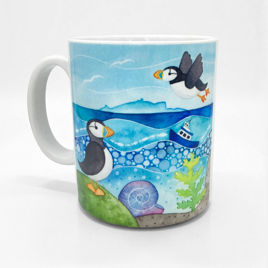 Seaside Mug Set x4 - Puffin, Seagull, Oystercatcher, Crab - Save £4