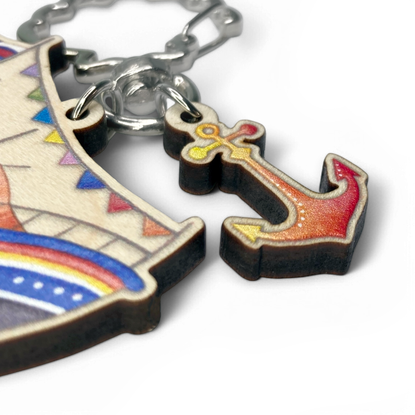 RNLI Lifeboat Keyring - Wooden Seaside Key Chain