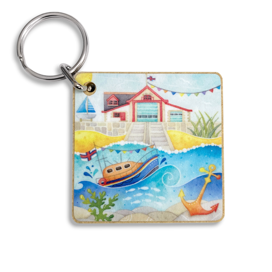 Keyring - RNLI Lifeboat at Anstruther - Wooden Key Fob