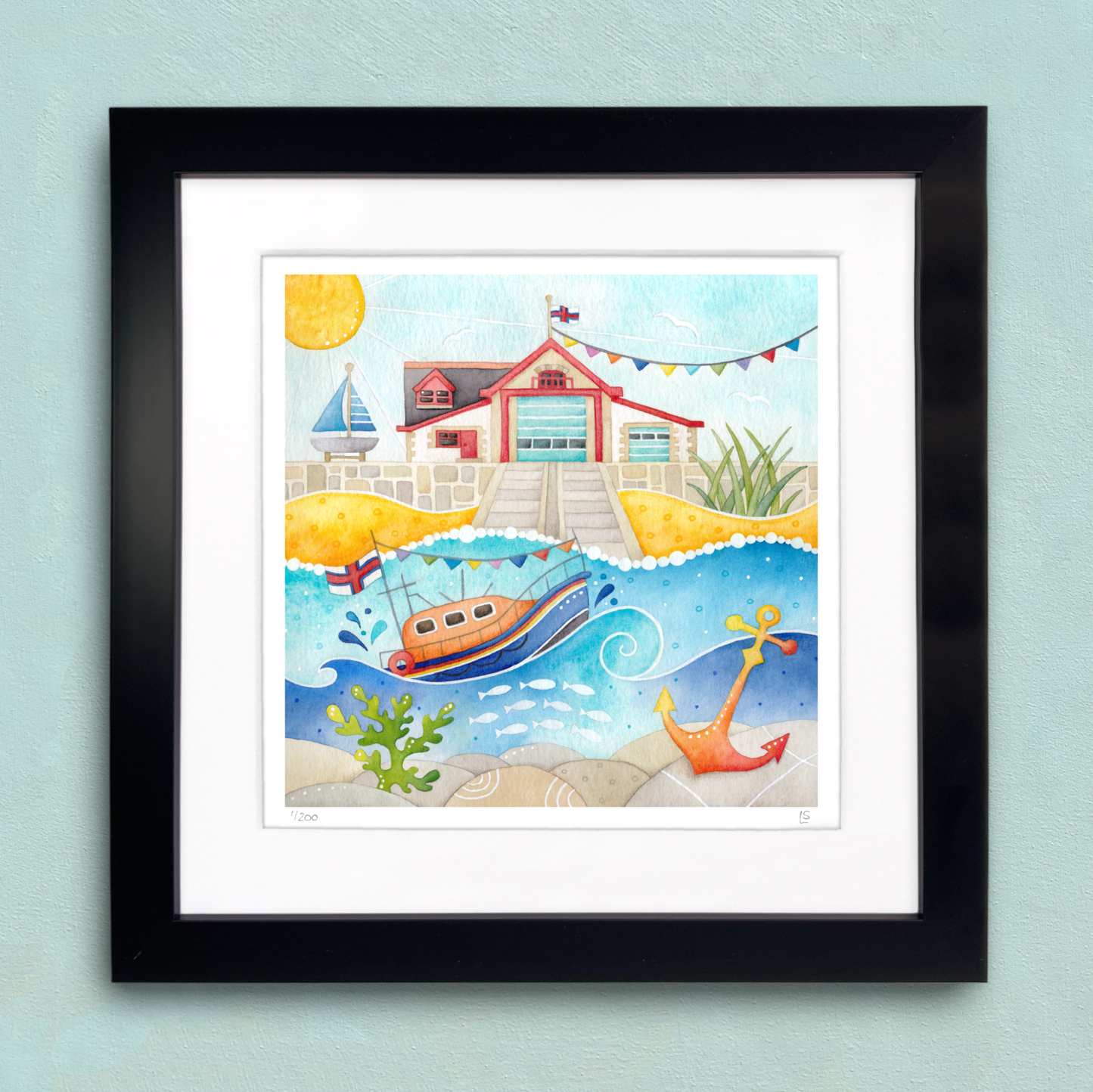 Framed Seaside Print - RNLI Lifeboat at Anstruther - East Neuk of Fife Watercolour Painting