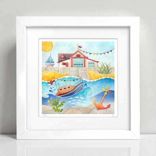 RNLI Lifeboat Framed Print - Anstruther - Seaside Watercolour