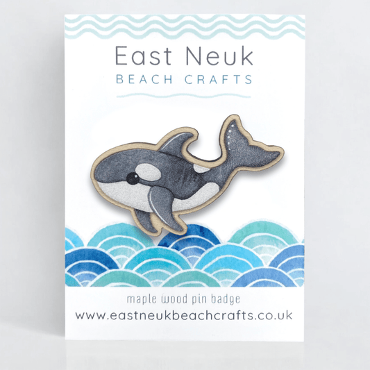 Orca Pin Badge - Killer Whale - Seaside Wooden Brooch - East Neuk Beach Crafts