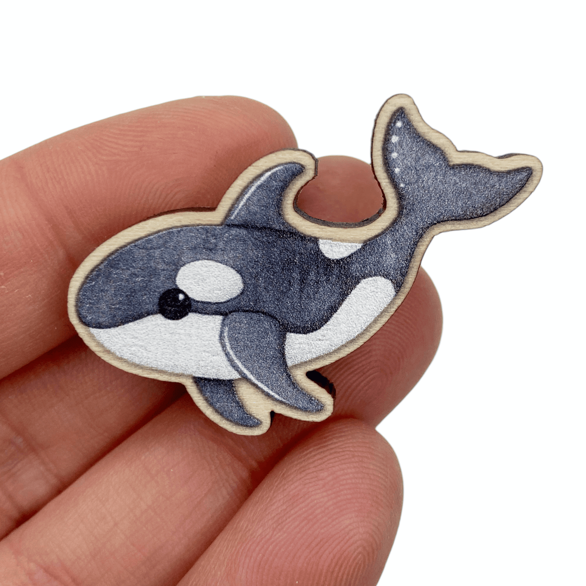 Orca Pin Badge - Killer Whale - Seaside Wooden Brooch - East Neuk Beach Crafts