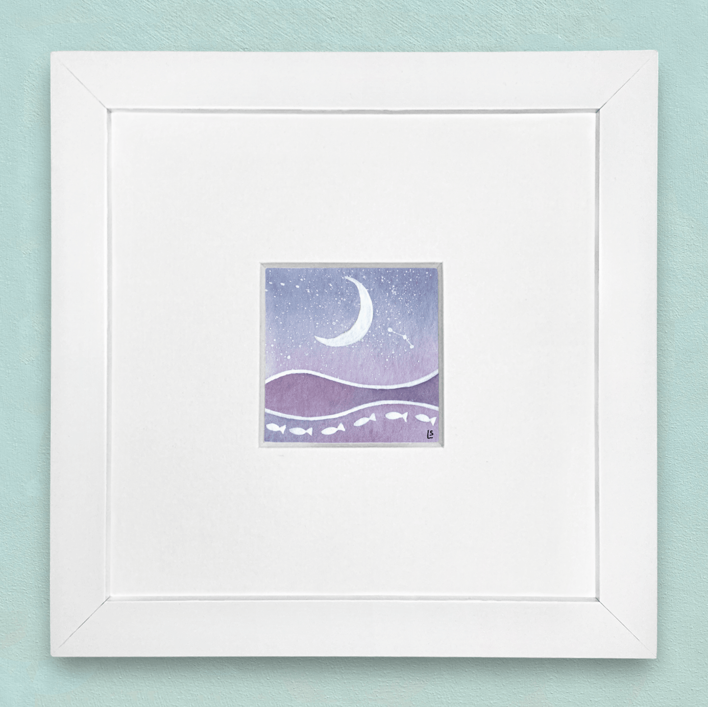 Original Watercolour Painting - Tiny Crescent Moon and Aries Constellation - East Neuk Beach Crafts