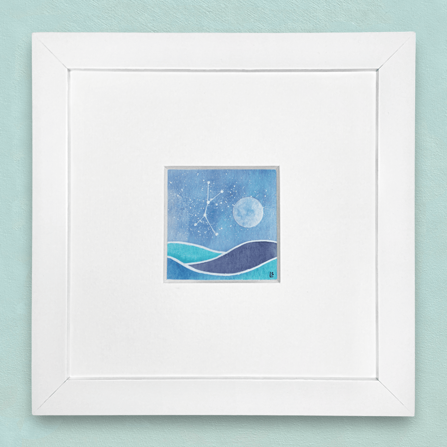 Original Watercolour Painting - Tiny Moonlit Sea and Cancer Constellation - East Neuk Beach Crafts