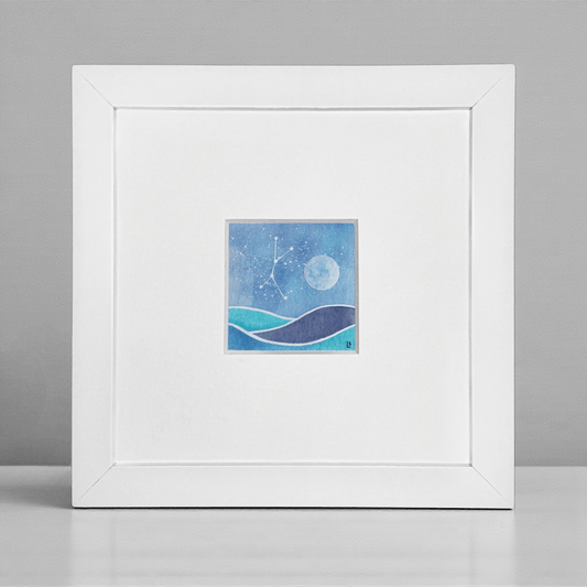 Original Watercolour Painting - Tiny Moonlit Sea and Cancer Constellation - East Neuk Beach Crafts
