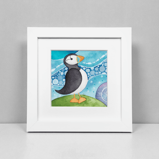 Puffin Framed Print - Seaside Watercolour Painting - East Neuk Beach Crafts