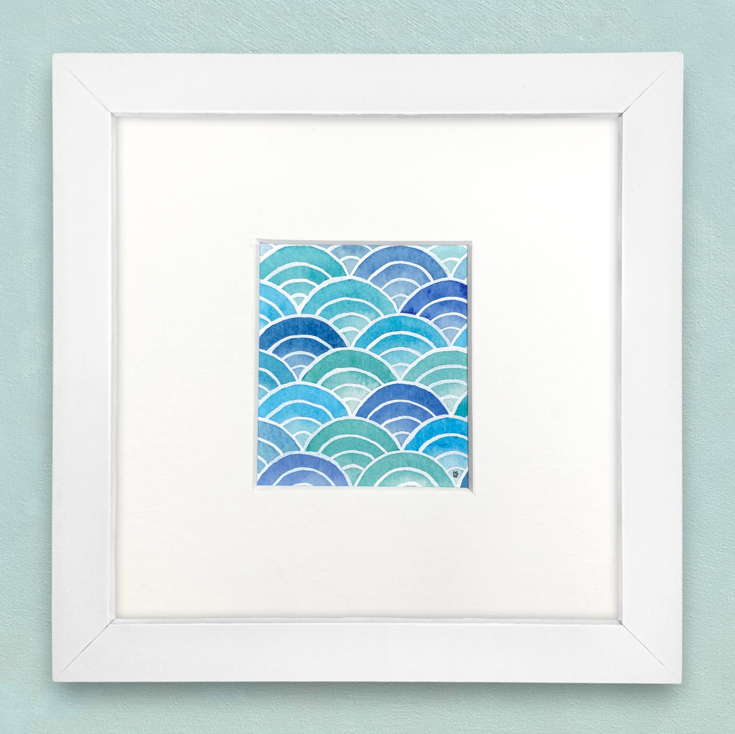 Original Watercolour Painting - Scalloped Waves - Framed, Mounted and Signed