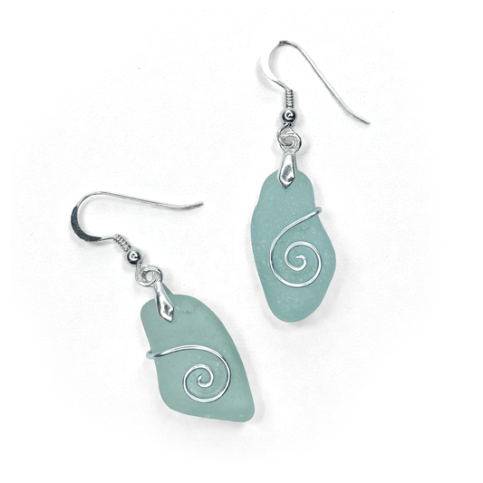 Sea Glass Earrings - Aqua Celtic Wire Wrapped Jewellery - East Neuk Beach Crafts
