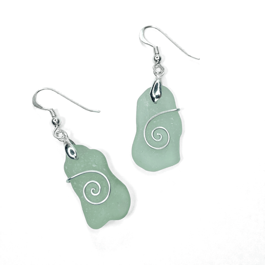 Sea Glass Earrings - Aqua Celtic Wire Wrapped Jewellery - East Neuk Beach Crafts