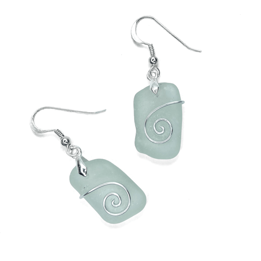 Sea Glass Earrings - Aqua Celtic Wire Wrapped Jewellery - East Neuk Beach Crafts