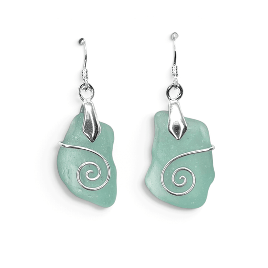 Sea Glass Earrings - Aqua Green Celtic Scottish Jewellery - East Neuk Beach Crafts