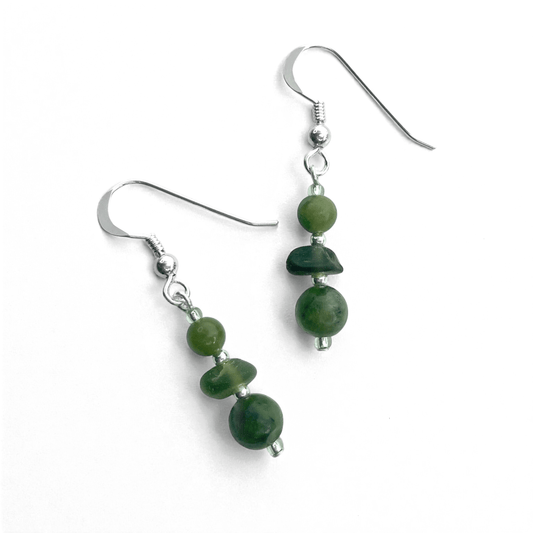 Sea Glass Earrings - Beaded - Green Jade Crystal - East Neuk Beach Crafts
