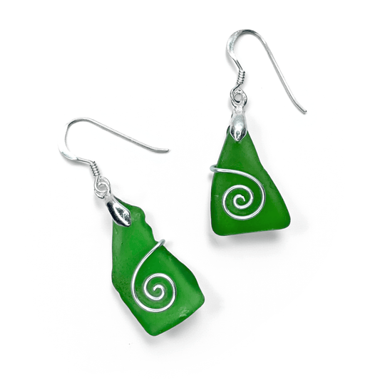 Sea Glass Earrings - Green Celtic Wire Wrapped Jewellery - East Neuk Beach Crafts