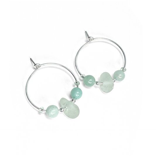 Sea Glass Hoop Earrings - Small - Green Amazonite Crystal - East Neuk Beach Crafts
