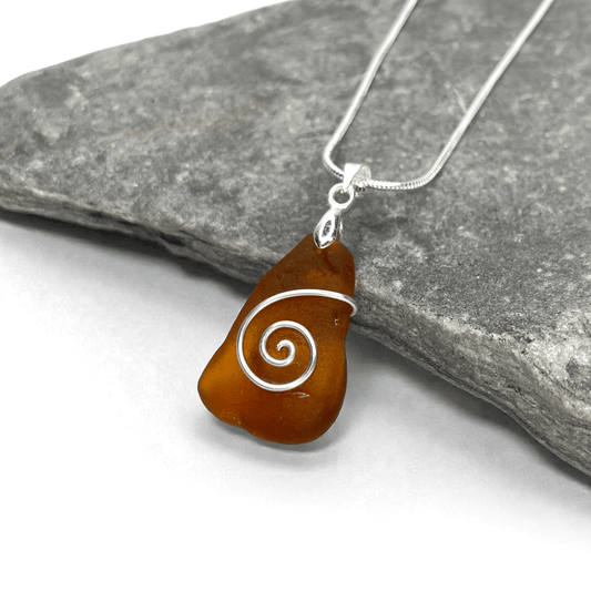 Sea Glass Necklace - Amber Celtic Pendant - Scottish Jewellery - East Neuk Beach Crafts