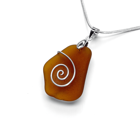 Sea Glass Necklace - Amber Celtic Pendant - Scottish Jewellery - East Neuk Beach Crafts