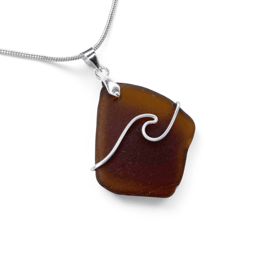 Sea Glass Necklace - Amber Wave Pendant - Scottish Jewellery - East Neuk Beach Crafts