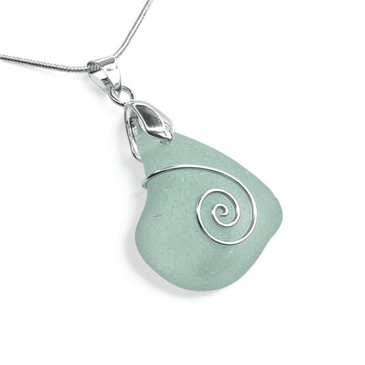 Sea Glass Necklace - Aqua Celtic Pendant - Scottish Jewellery - East Neuk Beach Crafts