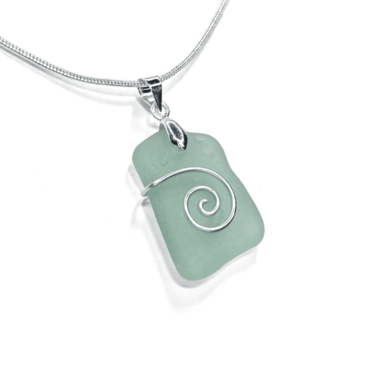 Sea Glass Necklace - Aqua Celtic Pendant - Scottish Jewellery - East Neuk Beach Crafts