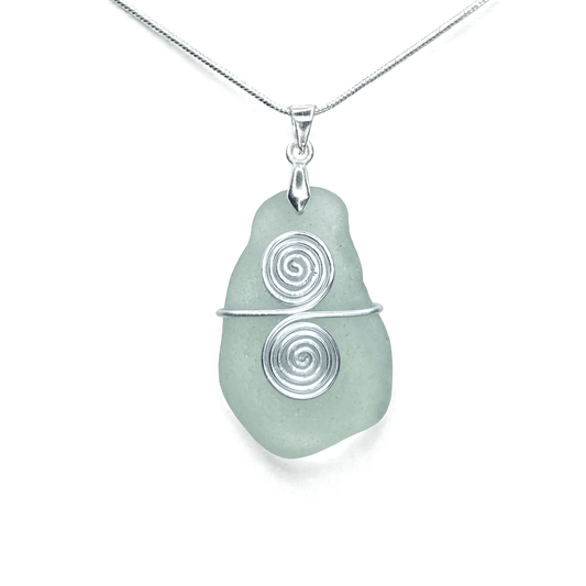 Sea Glass Necklace - Aqua Celtic Pendant - Scottish Jewellery - East Neuk Beach Crafts