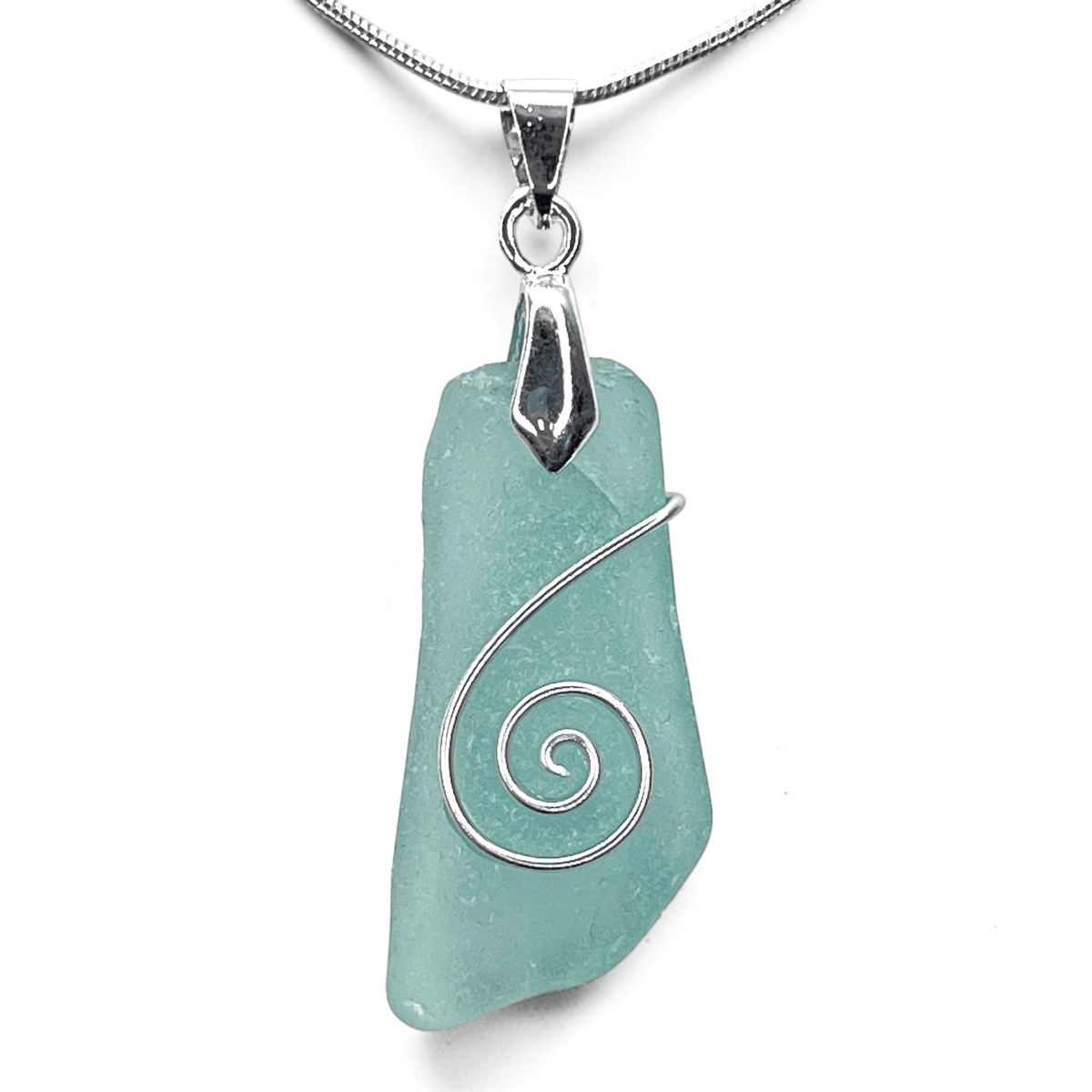 Sea Glass Necklace - Aqua Celtic Pendant - Scottish Jewellery - East Neuk Beach Crafts