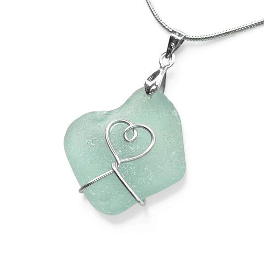 Sea Glass Necklace - Aqua Heart Pendant Scottish Jewellery - East Neuk Beach Crafts