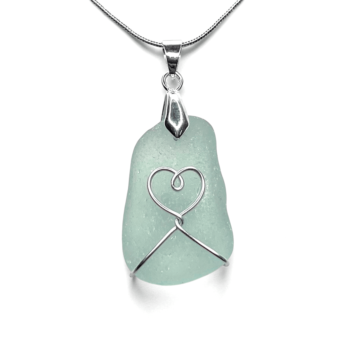 Sea Glass Necklace - Aqua Heart Pendant Scottish Jewellery - East Neuk Beach Crafts
