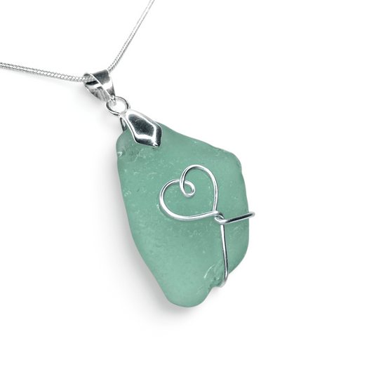 Sea Glass Necklace - Aqua Heart Pendant Scottish Jewellery - East Neuk Beach Crafts