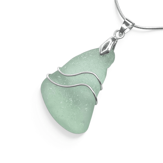 Sea Glass Necklace - Aqua Ripples Pendant - Scottish Jewellery - East Neuk Beach Crafts